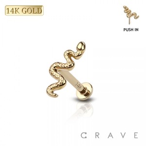 14Kt GOLD PUSHIN LABRET WITH SNAKE TOP SET